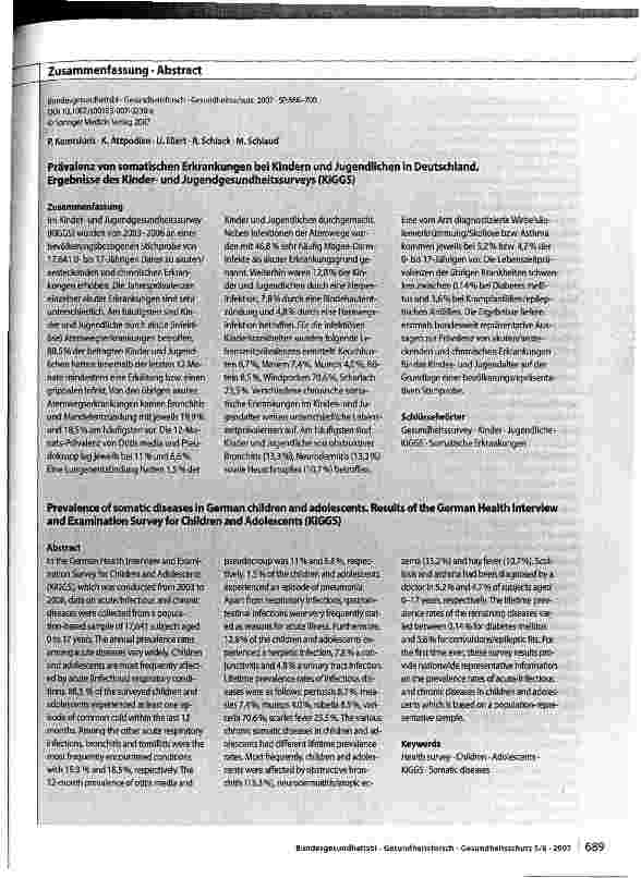 Vorschauseite 4: Prävalenz von soma tischen Erkrankungen bei Kindern und Jugendlichen in Deutschland