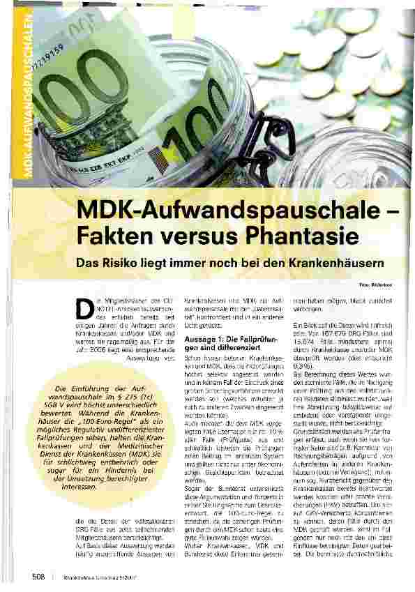 Vorschauseite 1: MDK-Aufwandspauschale - Fakten versus Phantasie