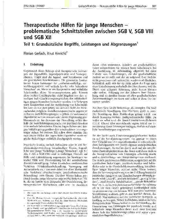 Vorschauseite 1: Therapeutische Hilfen für junge Menschen -problematische Schnittstellen zwischen SGB V, SGBVIII und SGB XII