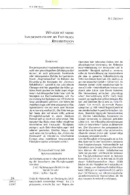 Vorschauseite 1: Weniger ist mehr: Infusiontherapie bei Fast-Track Rehabilitation