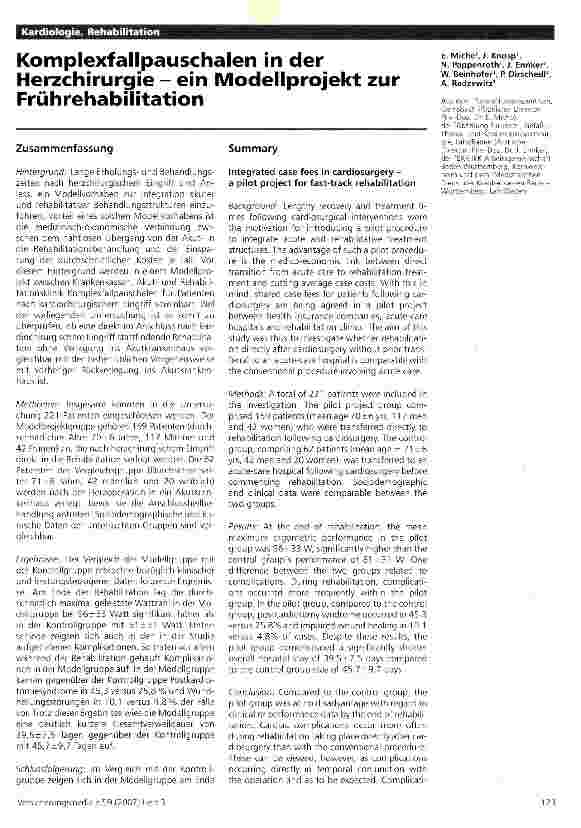 Vorschauseite 1: Komplexfallpauschalen in der Herzchirurgie - ein Modellprojekt zur Frührehabilitation