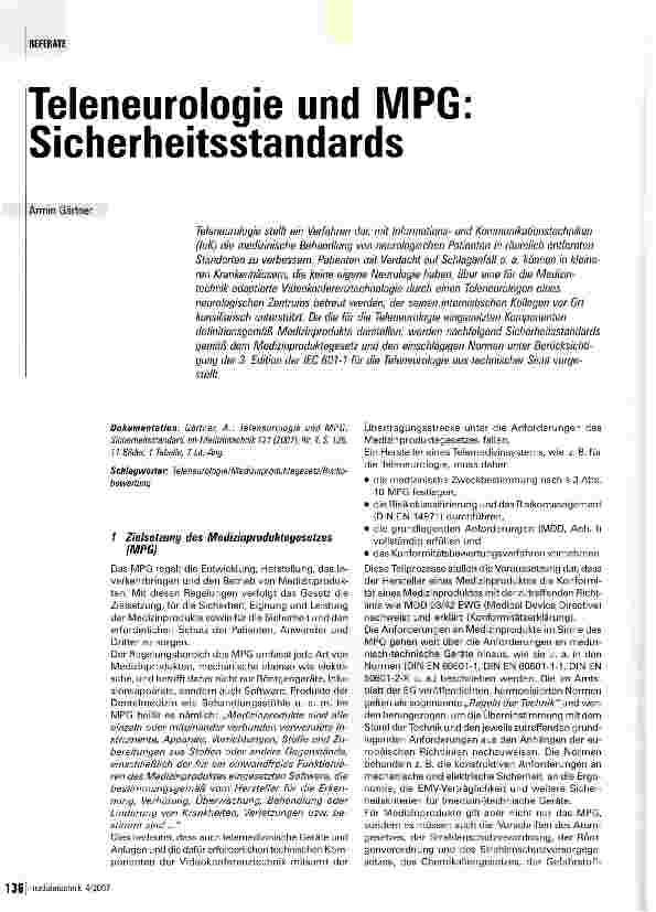 Vorschauseite 1: Teleneurologie und MPG Sicherheitsstandards