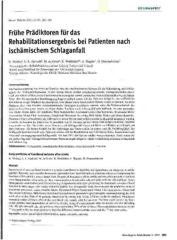 Vorschauseite 1: Frühe Prädiktoren für das Rehabilitationsergebnis bei Patienten nach ischämischem Schlaganfall
