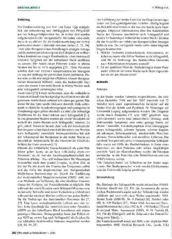 Vorschauseite 2: Frühe Prädiktoren für das Rehabilitationsergebnis bei Patienten nach ischämischem Schlaganfall