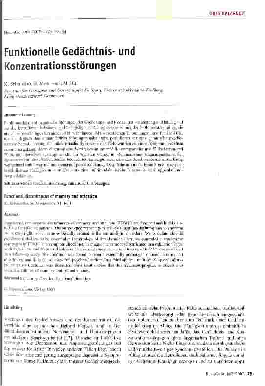Vorschauseite 1: Funktionelle Gedächtnisund Konzentrationsstörungen