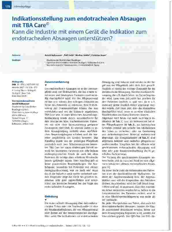 Vorschauseite 1: Indikationsstellung zum endotrachealen Absaugen mit TBA Care®