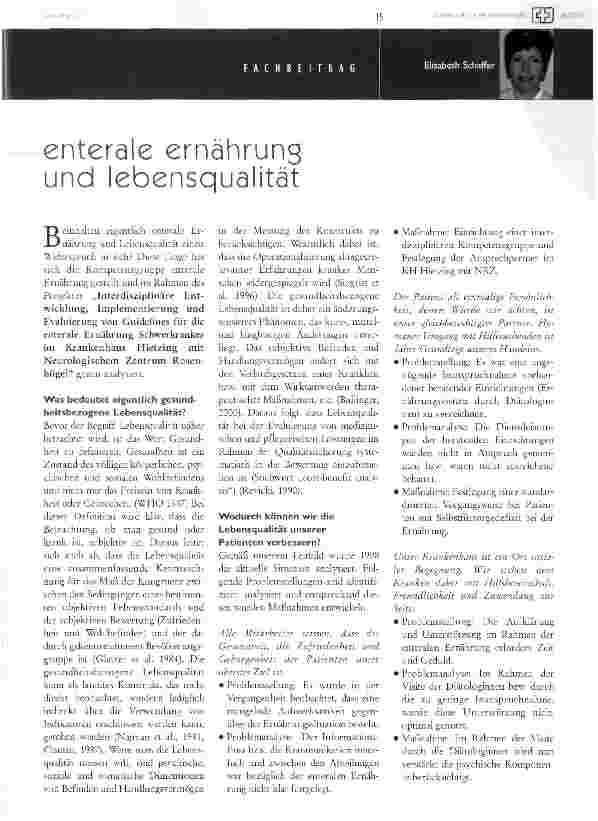 Vorschauseite 1: Enterale Ernährung und Lebensqualität