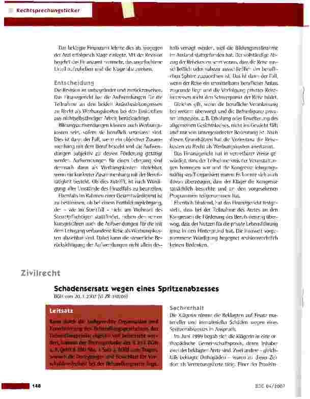 Vorschauseite 2: Aufwendungen für die Teilnahme an einem medizinischen Fachkongress im Ausland als Werbungskosten