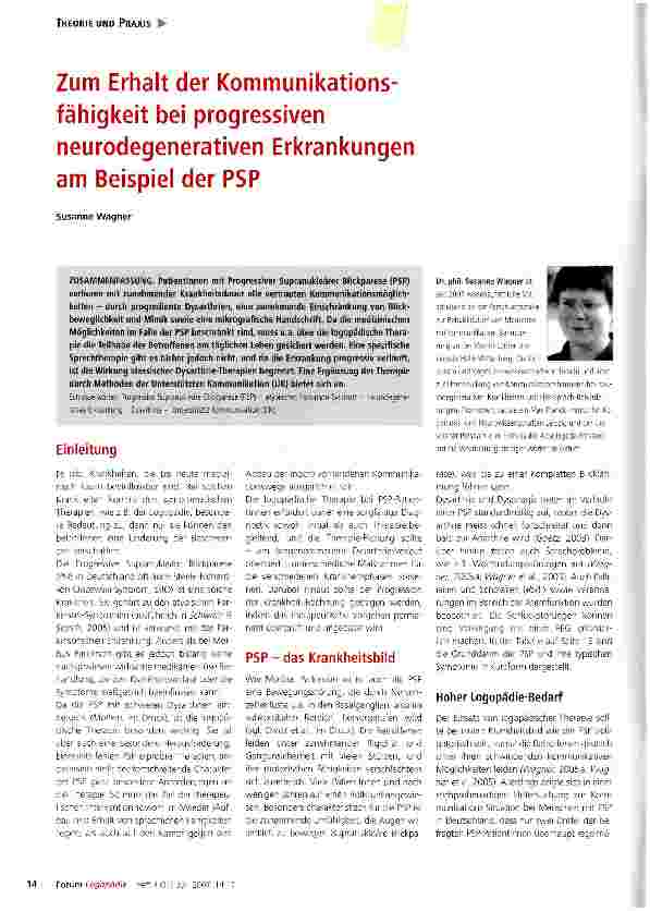 Vorschauseite 1: Zum Erhalt der Kommunikationsfähigkeit bei progressiven neurodegenerativen Erkrankungen am Beispiel der PSP