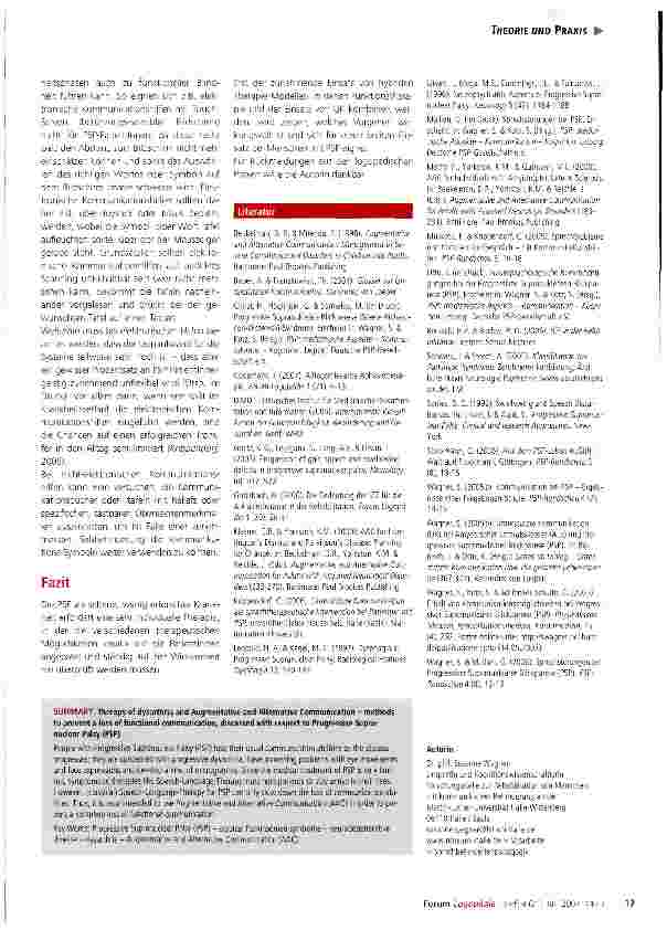 Vorschauseite 4: Zum Erhalt der Kommunikationsfähigkeit bei progressiven neurodegenerativen Erkrankungen am Beispiel der PSP