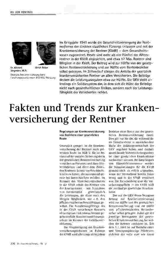 Vorschauseite 1: Fakten und Trends zur Krankenversicherung der Rentner
