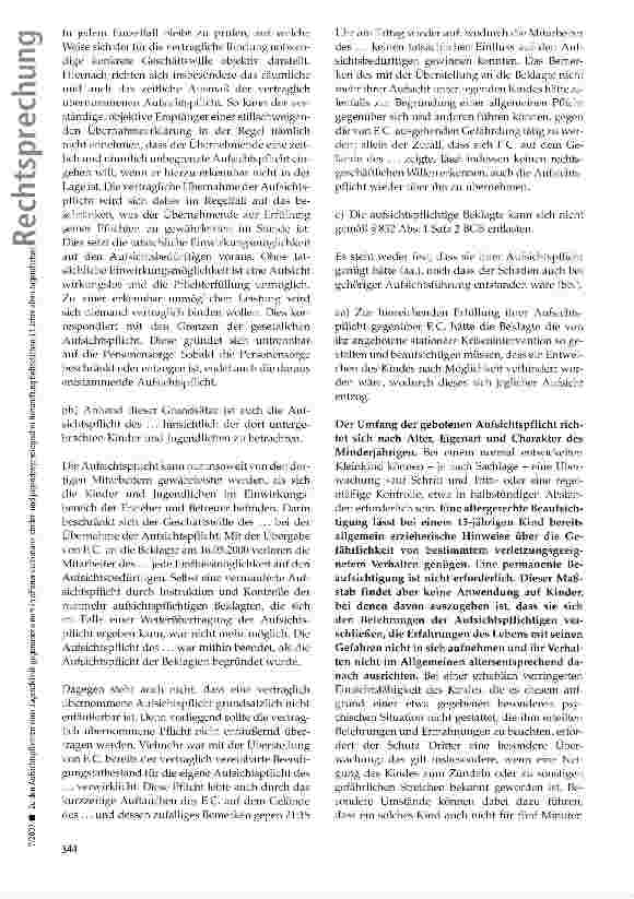 Vorschauseite 4: Zu den Aufsichtspflichten einer Jugendklinik gegenüber einem in offener stationärer kinderund jugendpsychologischer Behandlung befindlichen 13 Jahre alten Jugendlichen