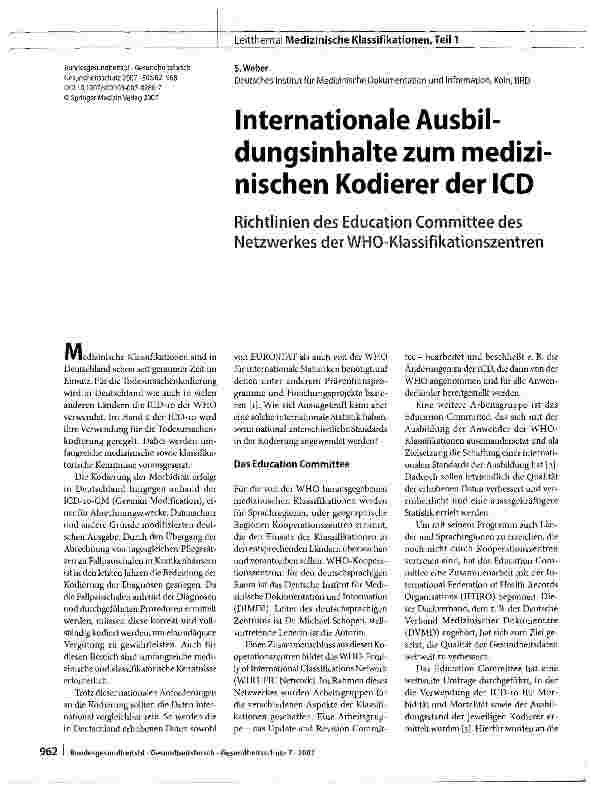 Vorschauseite 1: Internationale Ausbildungsinhalte zum medizinischen Kodierer der ICD