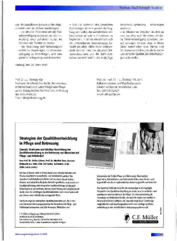 Vorschauseite 2: Freiburger Appell: Cave Patientenverfügung!