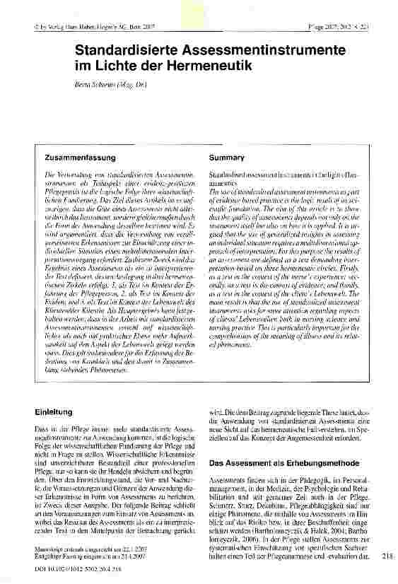 Vorschauseite 1: Standardisierte Assessmentinstrumente im Lichte der Hermeneutik