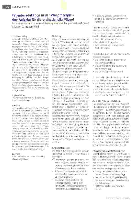 Vorschauseite 1: Patientenedukation in der Wundtherapie -eine Aufgabe für die professionelle Pflege?