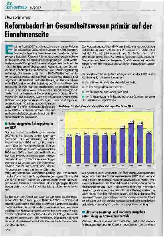 Vorschauseite 1: Reformbedarf im Gesundheitswesen primär auf der Einnahmenseite