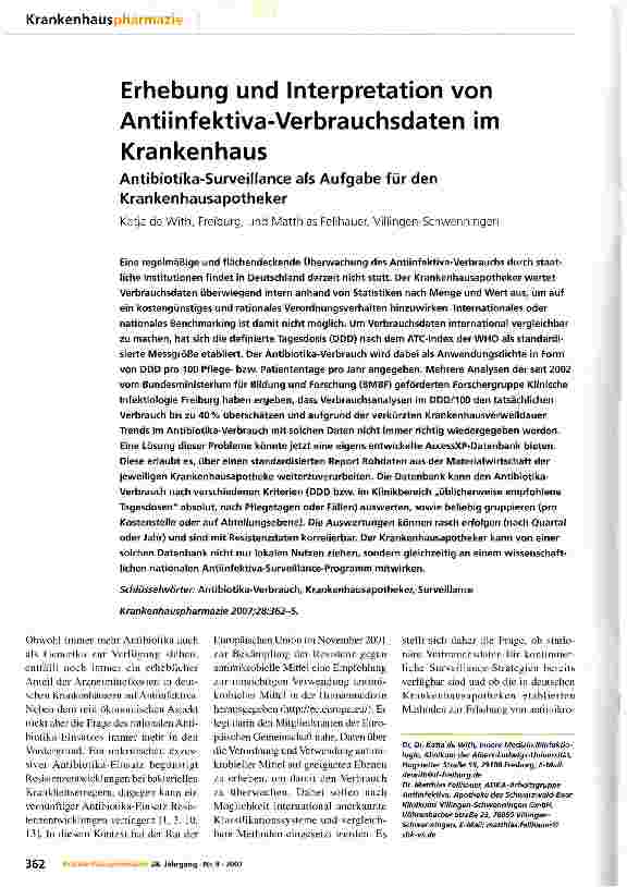 Vorschauseite 1: Erhebung und Interpretation von Antiinfektiva-Verbrauchsdaten im Krankenhaus