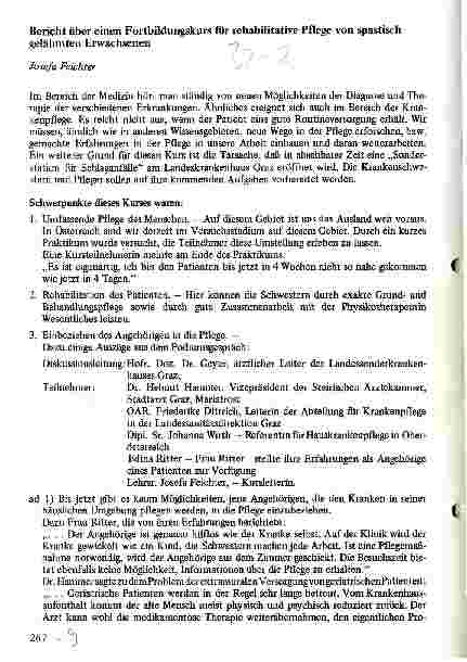 Vorschauseite 1: Bericht über einen Fortbildungskurs für rehabilitative Pflege von spastisch gelähmten Erwachsenen