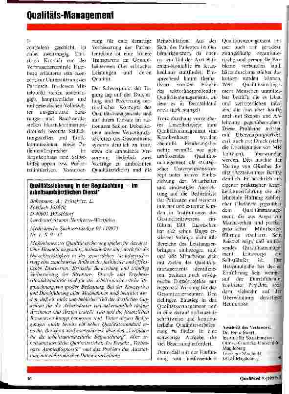 Vorschauseite 2: Kongreßbericht: Qualitätsmanagement unter veränderten Rahmenbedingungen