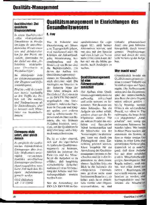 Vorschauseite 1: Qualitätsmanagement in Einrichtungen des Gesundheitswesens