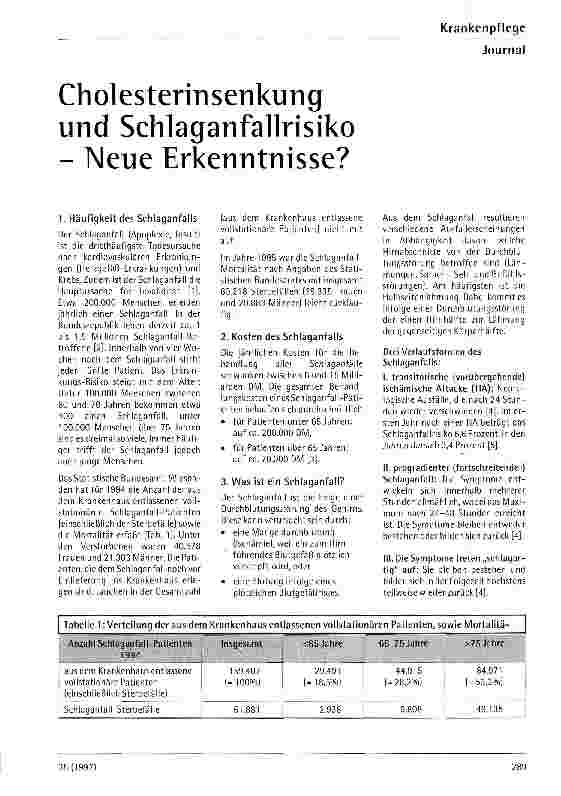 Vorschauseite 1: Cholesterinsenkung und Schlaganfallrisiko - Neue Erkenntnisse?
