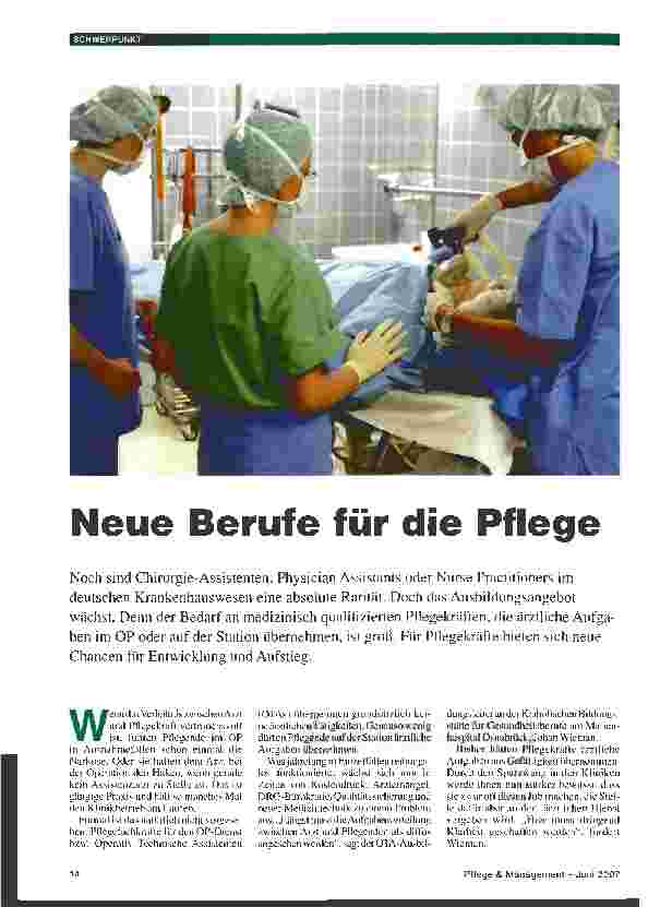 Vorschauseite 1: Neue Berufe für die Pflege