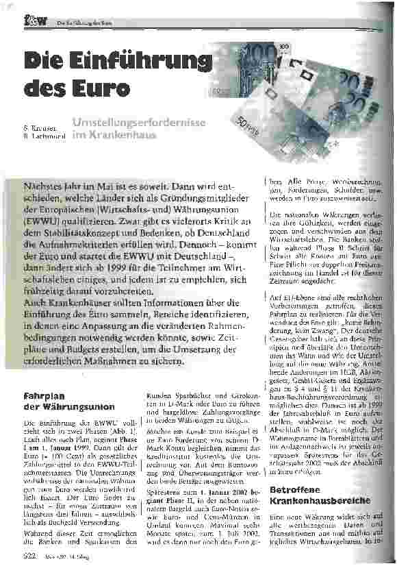 Vorschauseite 1: Die Einführung des EURO Umstellungserfordernisse im Krankenhaus