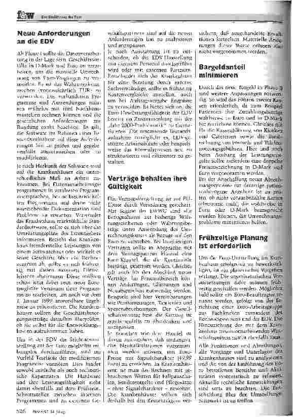 Vorschauseite 5: Die Einführung des EURO Umstellungserfordernisse im Krankenhaus