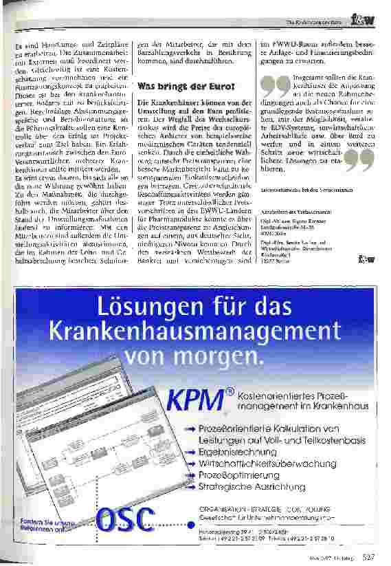 Vorschauseite 6: Die Einführung des EURO Umstellungserfordernisse im Krankenhaus