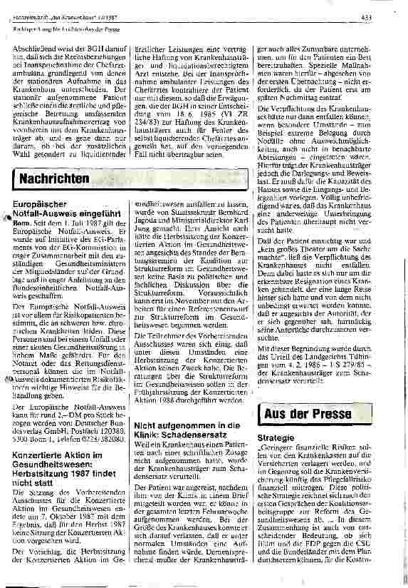 Vorschauseite 2: Keine Haftung des Krankenhausträgers für Fehler im Bereich der Chefarztambulanz.