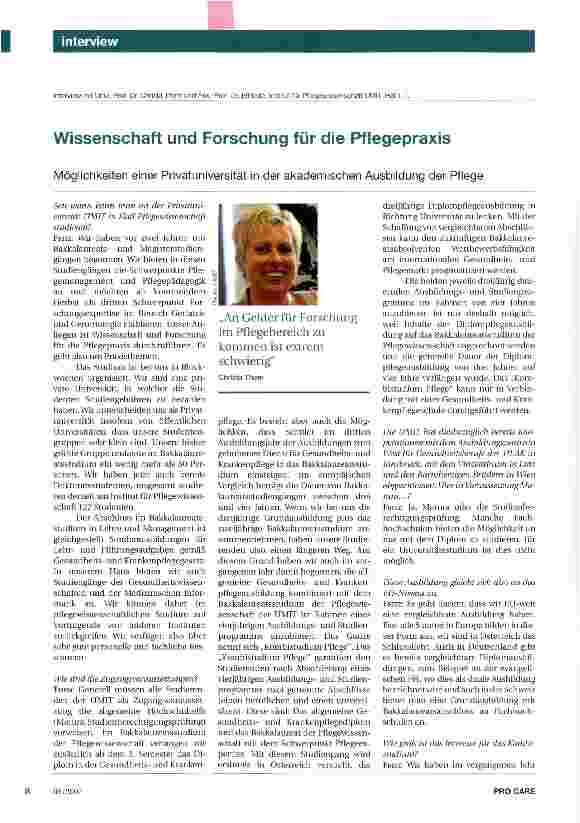 Vorschauseite 1: Wissenschaft und Forschung für die Pflegepraxis