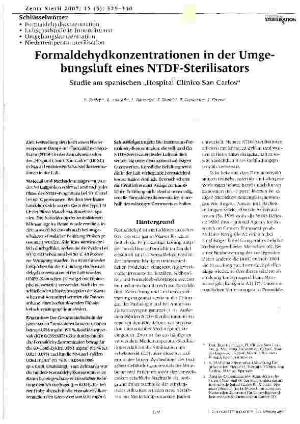 Vorschauseite 1: Formaldehydkonzentrationen in der Umgebungsluft eines NTDF-Sterilisators
