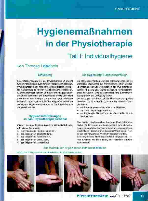 Vorschauseite 1: Hygienemaßnahmen in der Physiotherapie Teil I: Individualhygiene