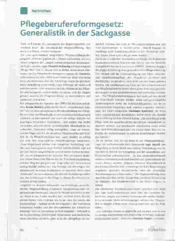 Vorschauseite 1: Pflegeberufereformgesetz: Generalistik in der Sackgasse