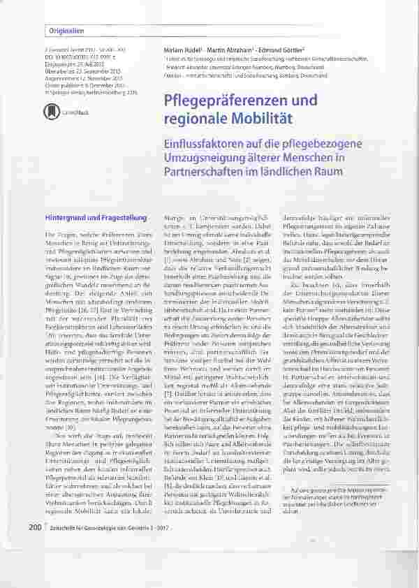Vorschauseite 1: Pflegepräferenzen und regionale Mobilität