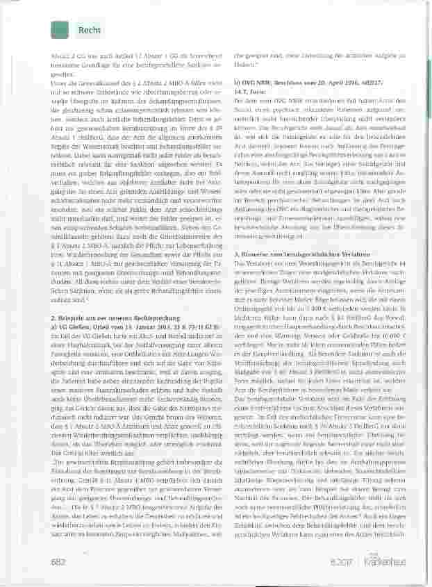 Vorschauseite 2: Ärztliche Behandlungsfehier und berufsrechtiiche Folgen Überblick über neuere Rechtsprechung