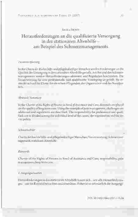 Vorschauseite 1: Herausforderungen an die qualifizierte Versorgung in der stationären Altenhilfe am Beispiel des Schmerzmanagements