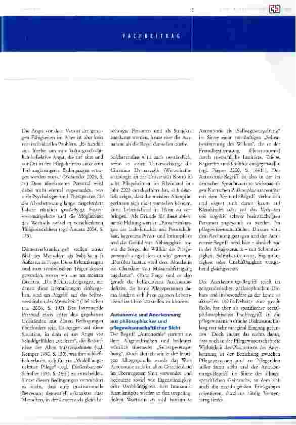 Vorschauseite 2: Das Bedürfnis nach Autonomie und Anerkennung - eine Herausforderung für die institutionelle Altenbetreuung?