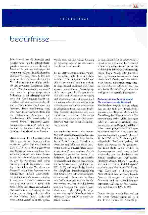 Vorschauseite 3: Das Bedürfnis nach Autonomie und Anerkennung - eine Herausforderung für die institutionelle Altenbetreuung?