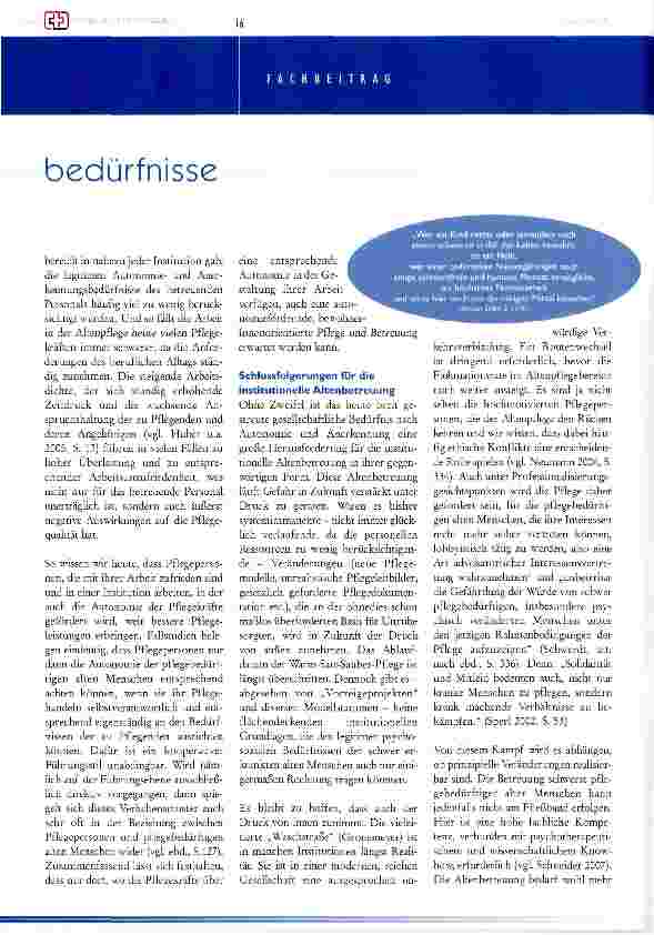 Vorschauseite 4: Das Bedürfnis nach Autonomie und Anerkennung - eine Herausforderung für die institutionelle Altenbetreuung?