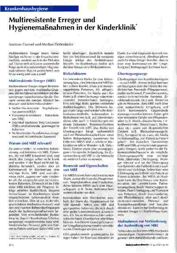 Vorschauseite 1: Multiresistente Erreger und Hygienemaßnahmen in der Kinderklinik