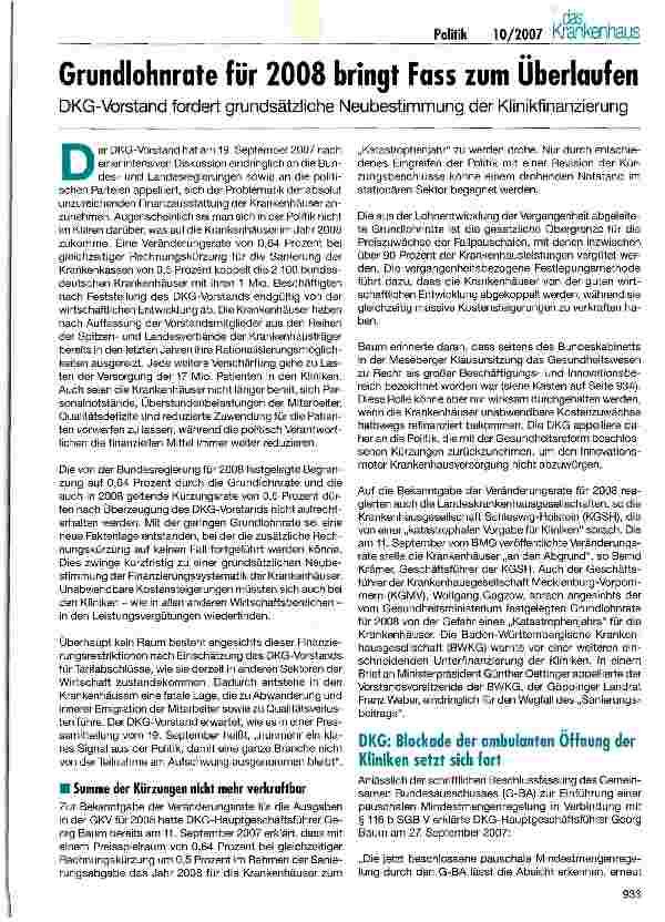 Vorschauseite 1: Grundlohnrate für 2008 bringt Fass zum Überlaufen