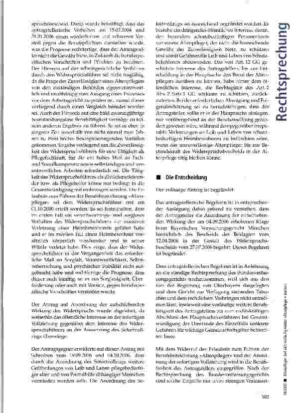 Vorschauseite 3: Altenpfleger darf sich vorläufig weiter Altenpfleger nennen