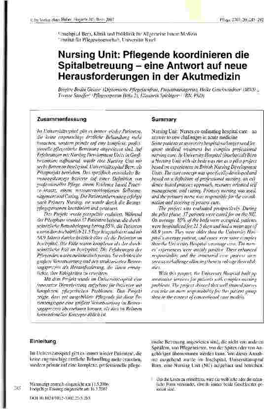 Vorschauseite 1: Nursing Unit: Pflegende koordinieren die Spitalbetreuung - eine Antwort auf neue Herausforderungen in der Akutmedizin