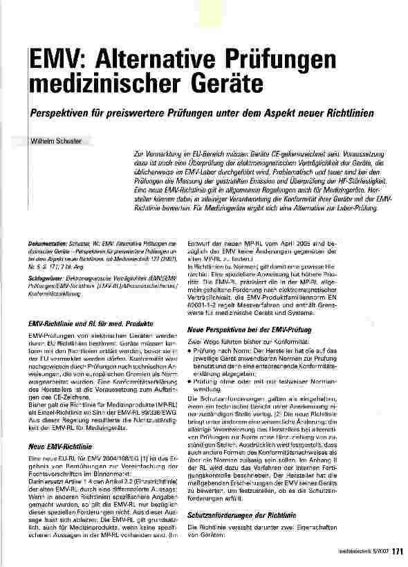 Vorschauseite 1: EMV: Alternative Prüfungen medizinischer Geräte