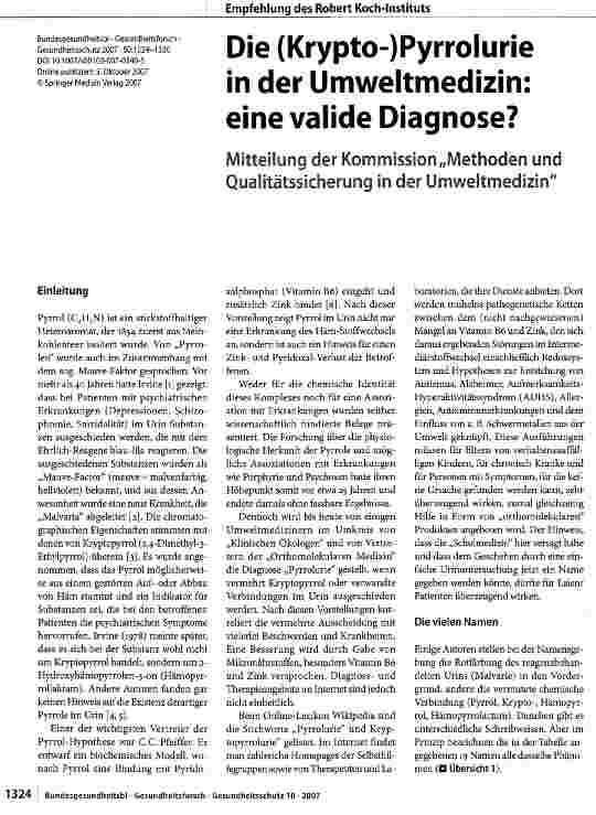Vorschauseite 1: Die (Krypto-)Pyrrolurie in der Umweltmedizin: eine valide Diagnose?