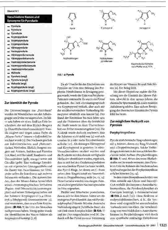 Vorschauseite 2: Die (Krypto-)Pyrrolurie in der Umweltmedizin: eine valide Diagnose?