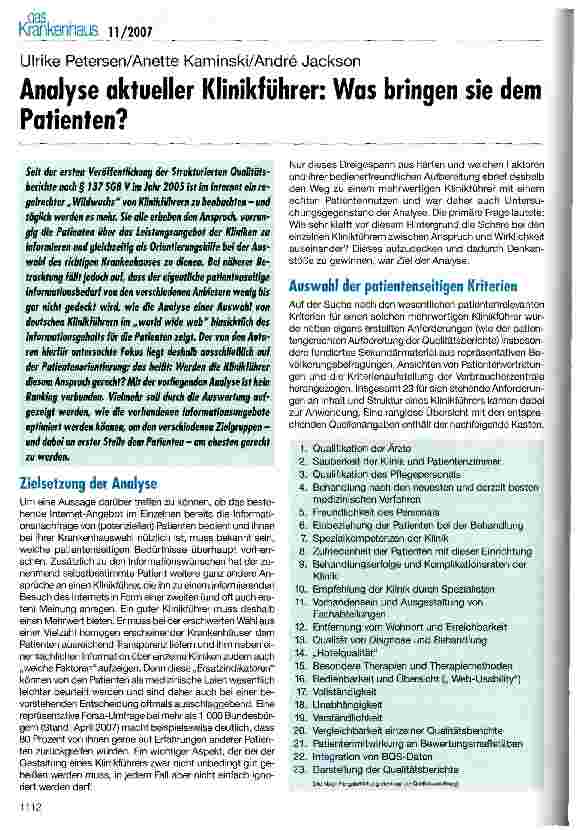 Vorschauseite 1: Analyse aktueller Klinikführer: Was bringen sie dem Patienten?