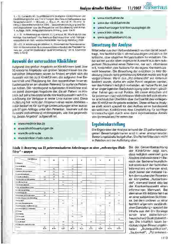 Vorschauseite 2: Analyse aktueller Klinikführer: Was bringen sie dem Patienten?